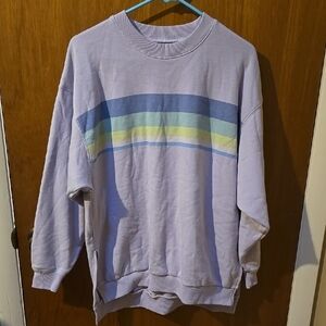 American Eagle Outfitters Lavender Crewneck Sweater with Pastel Stripes XS